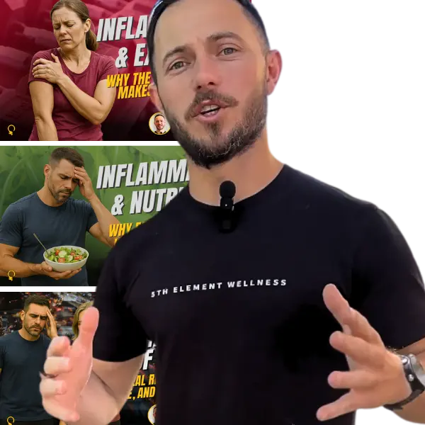 Sam Roberts speaking with a preview of the 3-Part Inflammation Series videos in the background at 5th Element Wellness, Fitzroy North