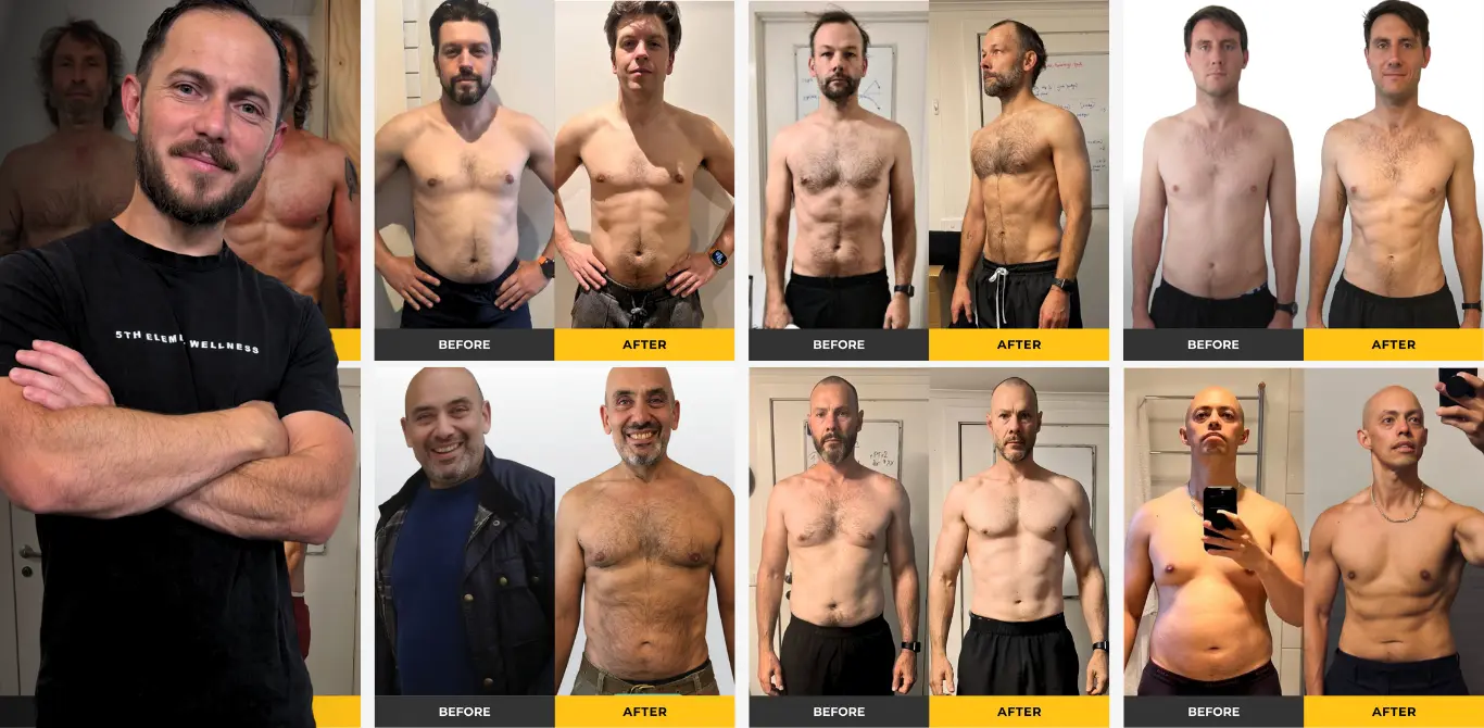Online Coaching Results | 5th Element Wellness Fitzroy North Before and after online coaching results showing strength and body composition changes