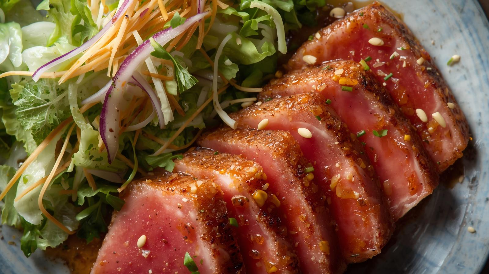 Asian Marinated Tuna with Shaved Salad Healthy recipe shared by 5th Element Wellness in Fitzroy North supporting healthy eating and lifestyle habits